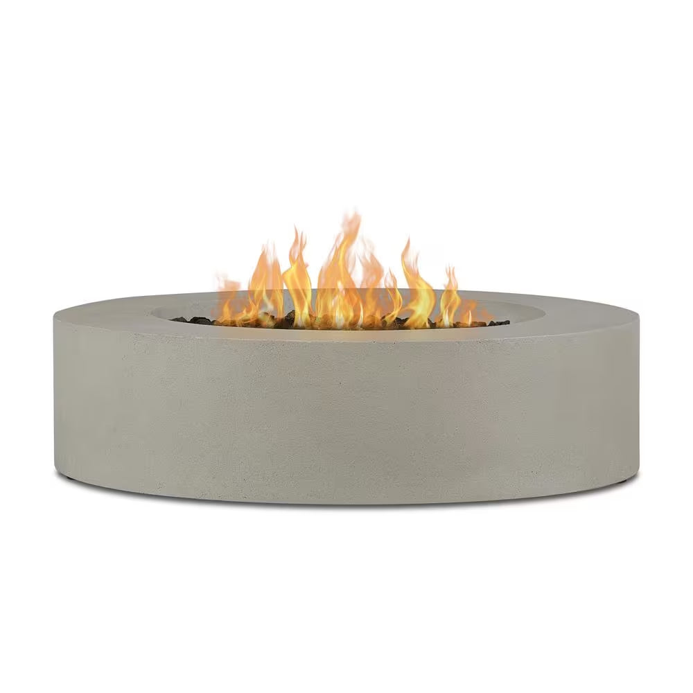 Brookhurst 43 In. W X 13 In. H round Outdoor GFRC Liquid Propane Fire Pit in Flint with Lava Rocks