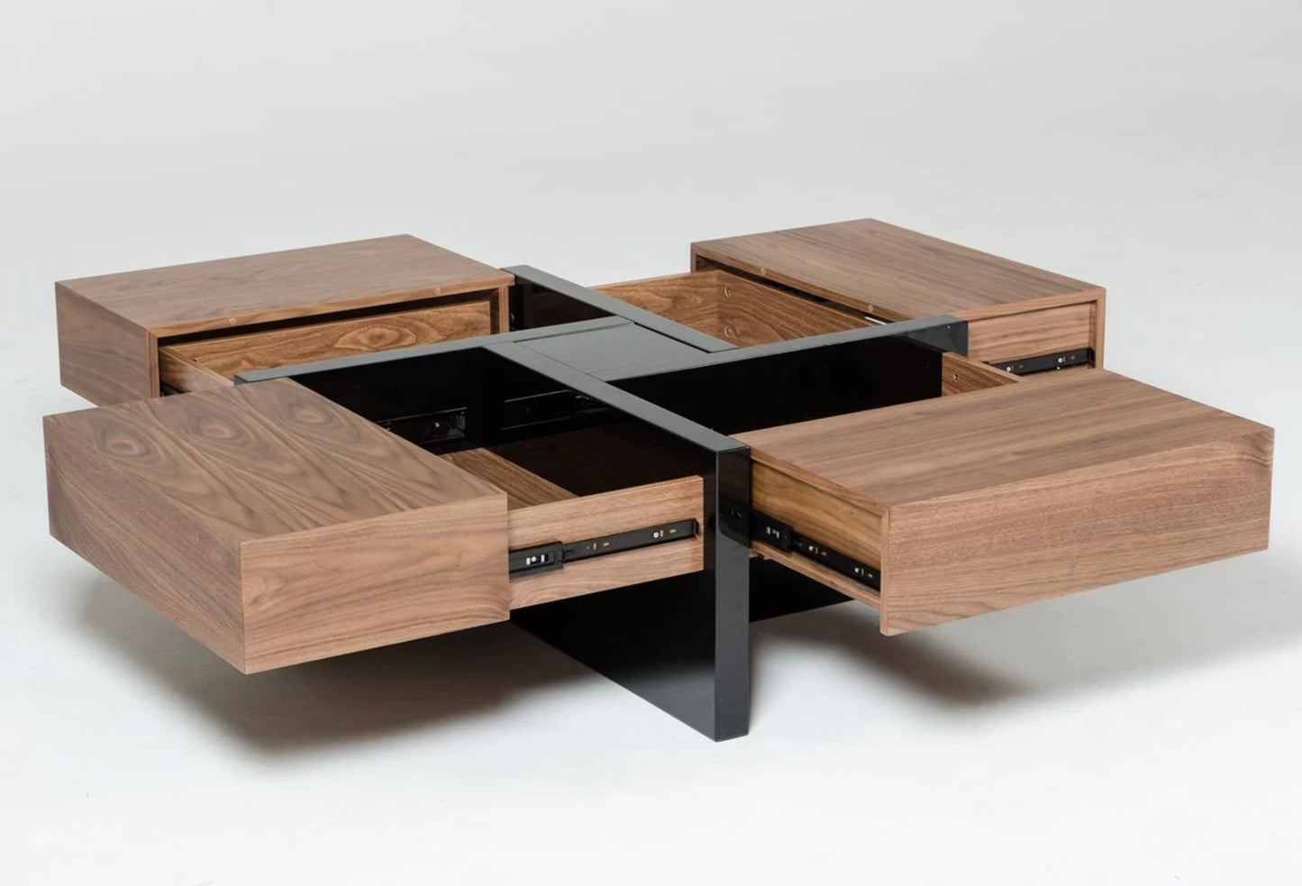 471984 Modern Walnut & Black Square Coffee Table with Storage