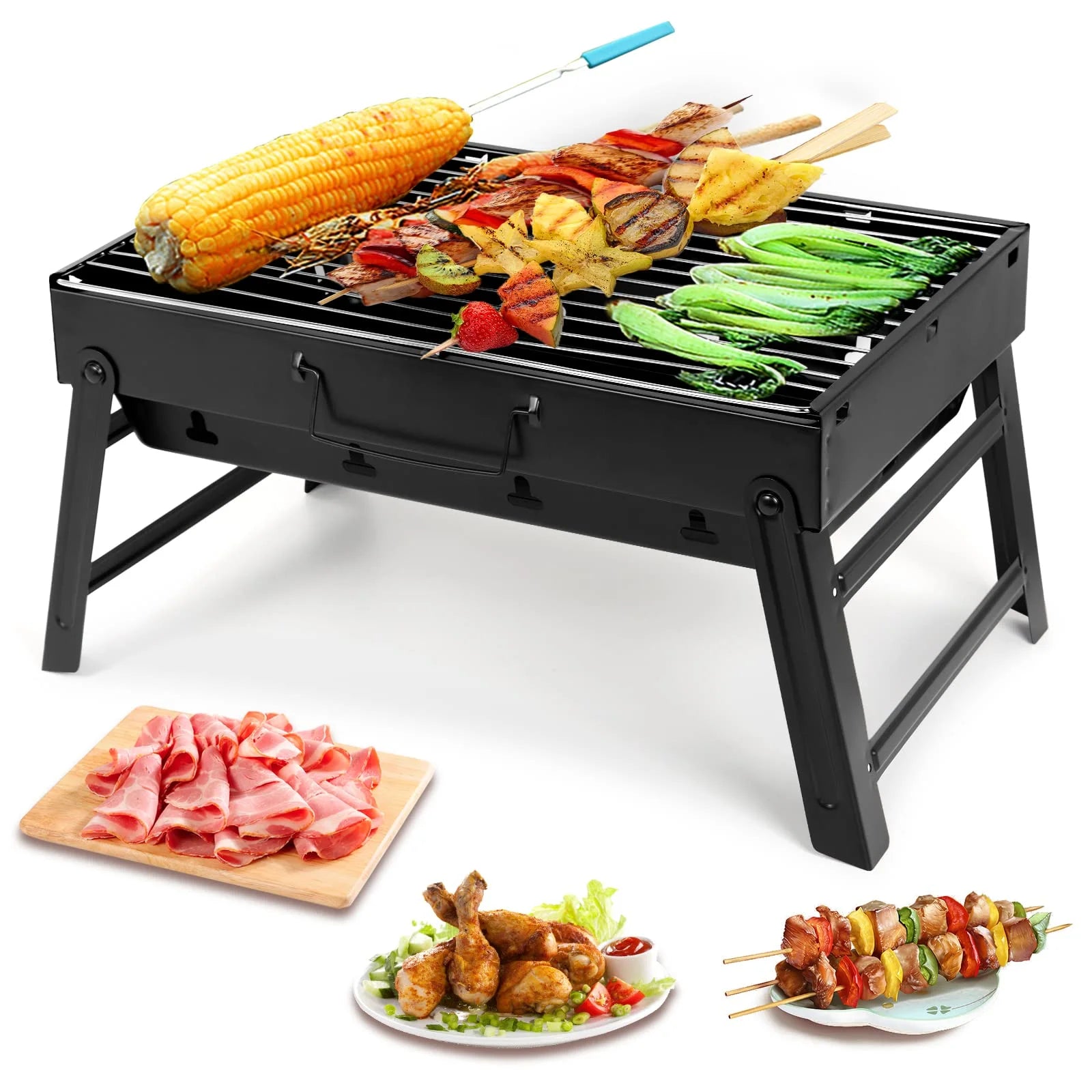 Barbecue Grill, Charcoal Grill Folding Portable Lightweight Barbecue Grill Tools for Outdoor Grilling Cooking Camping Hiking Picnics Tailgating Backpacking Party