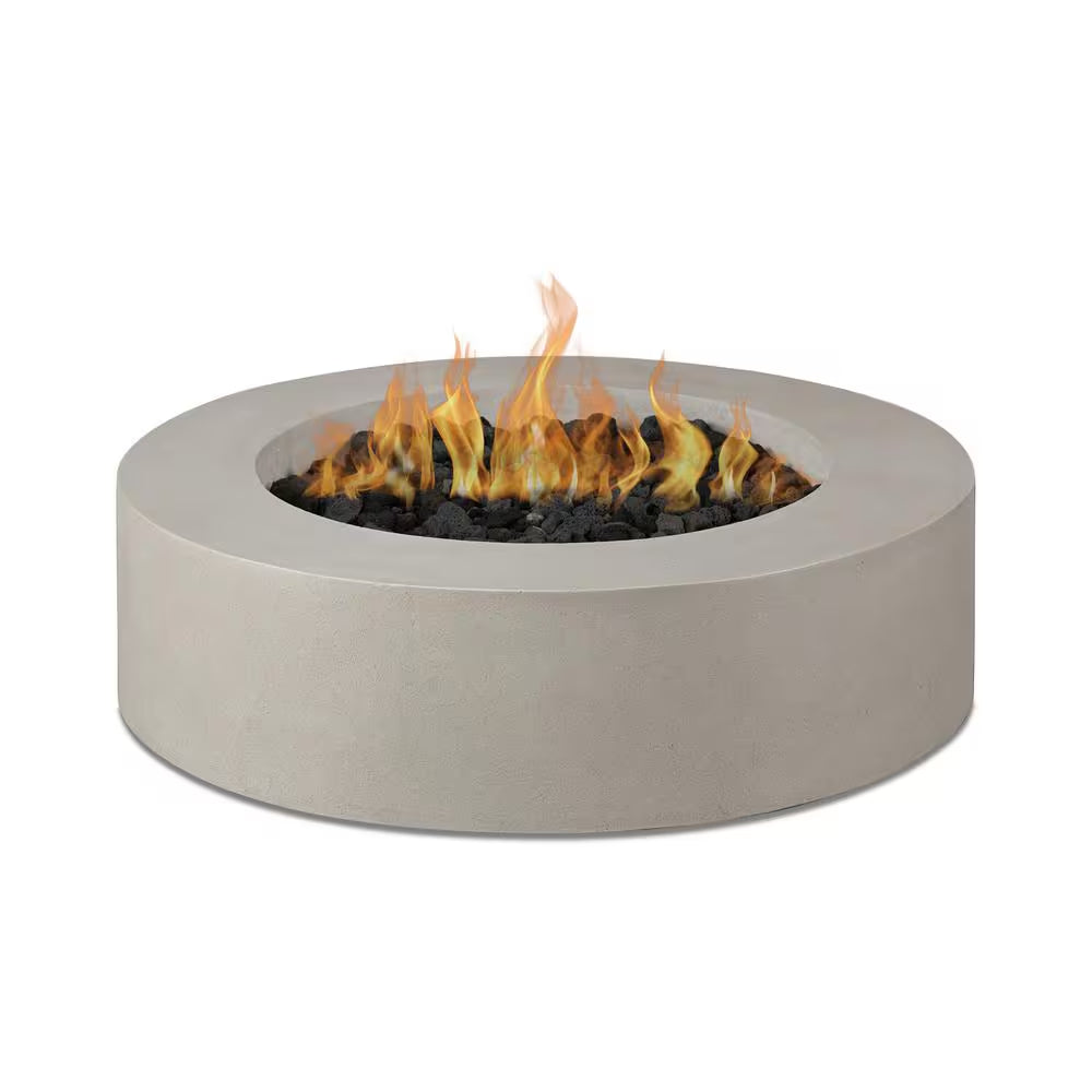 Brookhurst 43 In. W X 13 In. H round Outdoor GFRC Liquid Propane Fire Pit in Flint with Lava Rocks