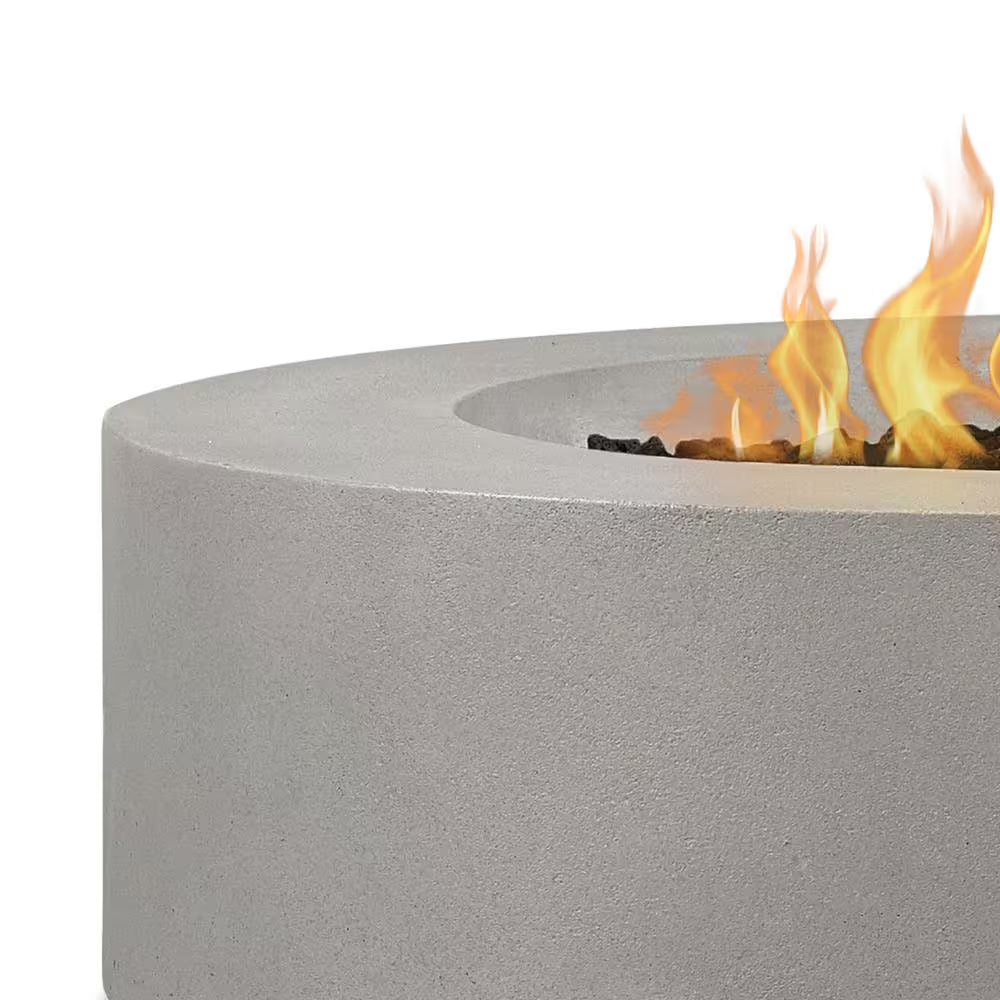 Brookhurst 43 In. W X 13 In. H round Outdoor GFRC Liquid Propane Fire Pit in Flint with Lava Rocks