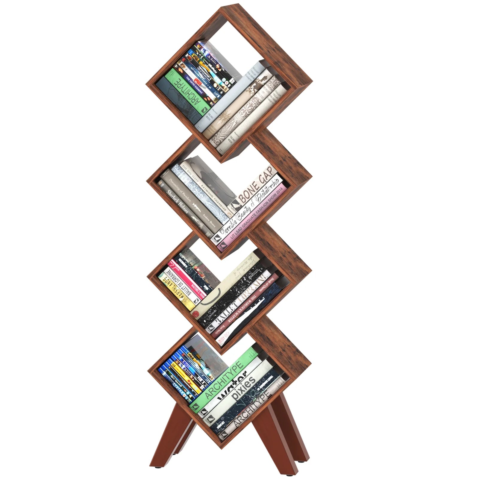 White Bookshelf, Wood Small Bookcase 4-Tier Book Shelf, Tall Bookcases Book Organizer, Modern Bookshelves Floor Standing for Cds/Books in Small Spaces, Living Room, Home Office, Bedroom