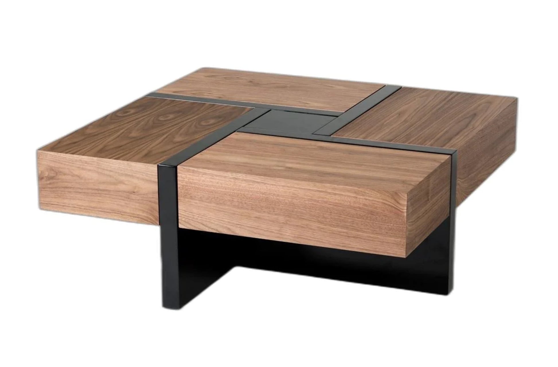 471984 Modern Walnut & Black Square Coffee Table with Storage