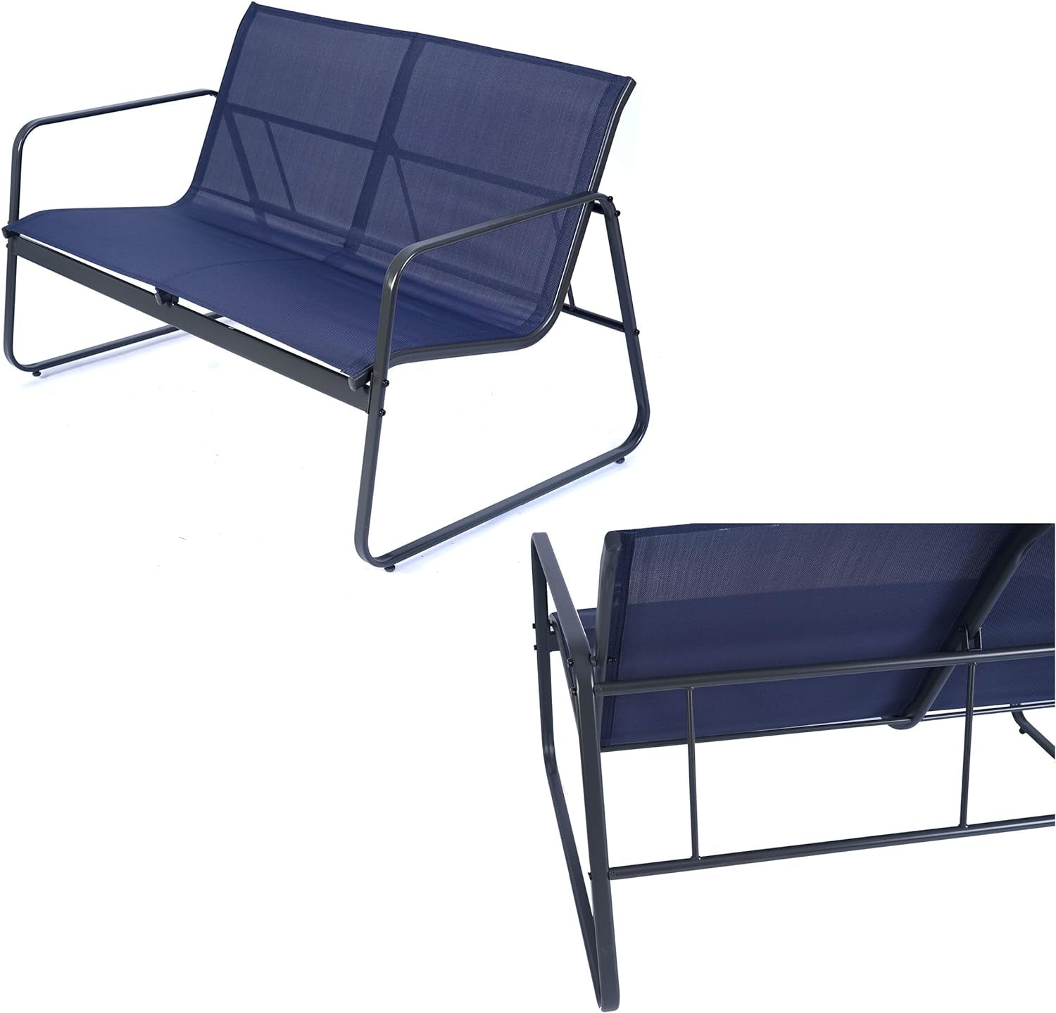 Sofia 4 Pieces Patio/Outdoor Conversation Set with Strong Powder Coated Metal Frame, Breathable Textilence, Includes One Love Seat, Two Chairs and One Table (Navy Blue)